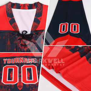 Maillot de hockey sur glace personnalisé sublimé, design drapeau américain, manches longues, polyester respirant, uniforme d'équipe unisexe pour adultes avec logo - Product Image 4