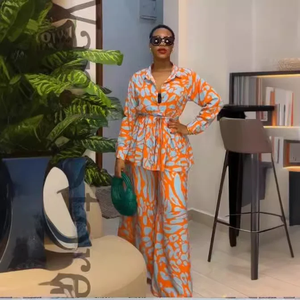 Conjuntos Musulmanes Modestos con Estampado Simple para Mujer, Blusa y Pantalones Anchos de Pierna Ancha, 100% Algodón, Traje Árabe de 2 Piezas para Noche, Ramadán 2026, Marruecos - Product Image 1