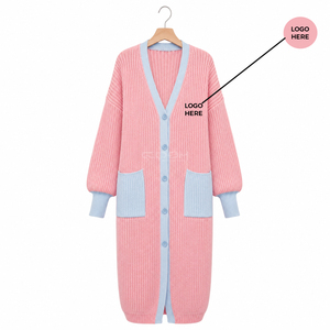 Cosh International - Cárdigan Largo de Punto Acrílico para Mujer, Estilo Casual, Cuello en V, Manga Larga, Color Rosa y Azul en Contraste - Product Image 5