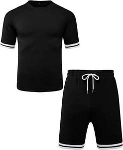 เสื้อยืดแขนสั้นสีดำผ้าฝ้าย 100% ระบายอากาศดีสำหรับผู้ชาย ชุดเซ็ตคู่ กางเกงขาสั้น ทรงเข้ารูป เหมาะสำหรับออกกำลังกาย สินค้าขายดีมาใหม่ - Product Image 5