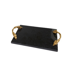 Plateau de service décoratif ovale en marbre noir moderne avec poignée en métal doré, plateau de décoration de table basse en marbre massif, accessoire pour la maison - Product Image 5
