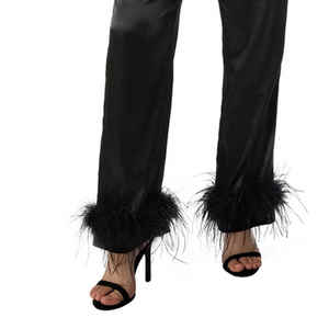 Nouvelle arrivée, élégante tenue de nuit longue pour femmes, pyjama personnalisé en usine avec fourrure noire, pyjama noir - Product Image 6