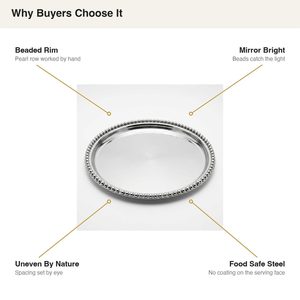 Oval <b>Silver</b> SS304 Beaded Rim Serving <b>Tray</b> 32 cm Home/Hotel Wedding Decor Gift - Product Image 4
