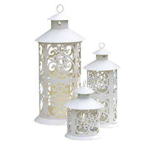 Islamic White Iron Metal <b>Lantern</b> <b>Set</b> Cylindrical Shape Die Cut Design For Home Ramadan Eid Decoration Vintage <b>Lanterns</b> - Product Image 1