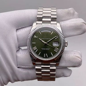 Montre mécanique automatique de luxe avec cadran vert, lunette cannelée, bracelet Président, verre saphir, mouvement ETA, 40 mm, style Hip Hop - Product Image 1