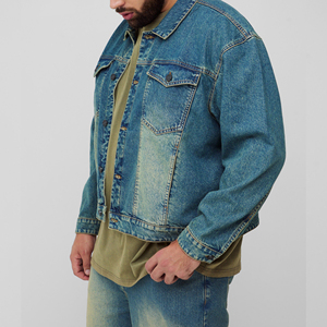Quality Casual Embroidered Windproof Oversized Drop Shoulder Denim <b>Jeans</b> <b>Jacket</b> for Men Distressed <b>Black</b> 100% Cotton Winter - Product Image 1