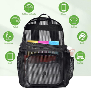 Heavy Duty See-Through Mesh Student Zippered Backpack Multi-Pocket Breathable School Beach <b>Bag</b> OEM Wholesale - Product Image 4
