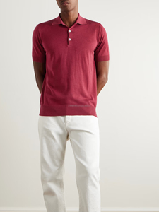 Tissu tricoté 100 % coton de haute qualité, couleur bordeaux, pour polos homme, élégant, personnalisable avec broderie, écologique - Product Image 2