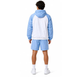 Boys Blue White Ghost Print Hooded Tracksuit <b>Set</b> Casual Spring Lightweight Polyester Jacket Shorts With Zipper And Pockets - Product Image 4