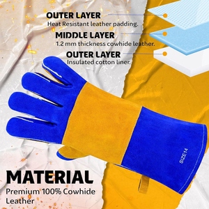 Gants de soudure en cuir de vachette pleine fleur de qualité supérieure, résistants aux flammes, pour la lutte contre les incendies et le barbecue - Product Image 2