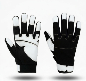 Gants de travail en cuir PU noir et blanc avec embouts antidérapants, bracelet élastique, gants de sécurité multi-usages pour mécaniciens - Product Image 1
