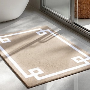 Tapis de bain rectangulaire moderne à motif géométrique festonné, en coton tufté, antidérapant avec dos en caoutchouc, beige moyen avec bordure blanche - Product Image 6