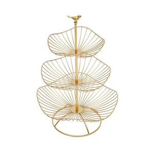 Elegant Gold Mesh Wire Three Tier Tabletop <b>Plate</b> <b>Stand</b> Storage Display Rack Ideal for Home Kitchenware and Equipment - Product Image 2