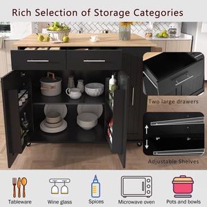 Kitchen Island with Drop Leaf 3-Tier Pull Cabinet Organizer Rolling Kitchen Storage Cart Internal Storage Rack - Product Image 3
