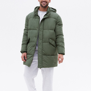 <b>Men's</b> <b>Long</b> Hooded <b>Puffer</b> Jacket Olive Green Windproof Thick Quilted Winter <b>Coat</b> Stand Collar Front Camouflage Zipper Pockets - Product Image 1