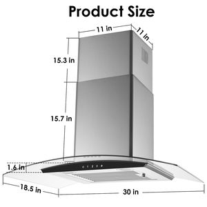 Cappa aspirante da parete da 30 pollici con 450 CFM, convertibile canalizzata/senza condotto, 3 velocità, filtro in acciaio inossidabile per ventilazione cucina - Product Image 3