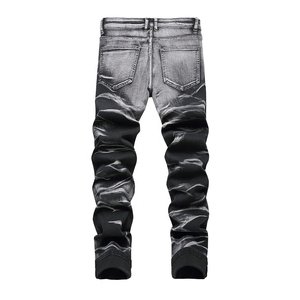 Jean en denim noir délavé coupe slim pour homme, taille mi-haute, en coton, style décontracté, jambe droite, idéal pour l'automne - Product Image 6