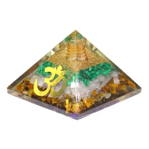 Orgone energy crystals pyramid with natural healing stone malachite selenite & tiger eye emf amulet orgonite pyramids