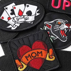 Embroidered Iron-On Patches With Lucky <b>Cards</b> Mom <b>Heart</b> And Panther Design For Cloth Use - Product Image 1