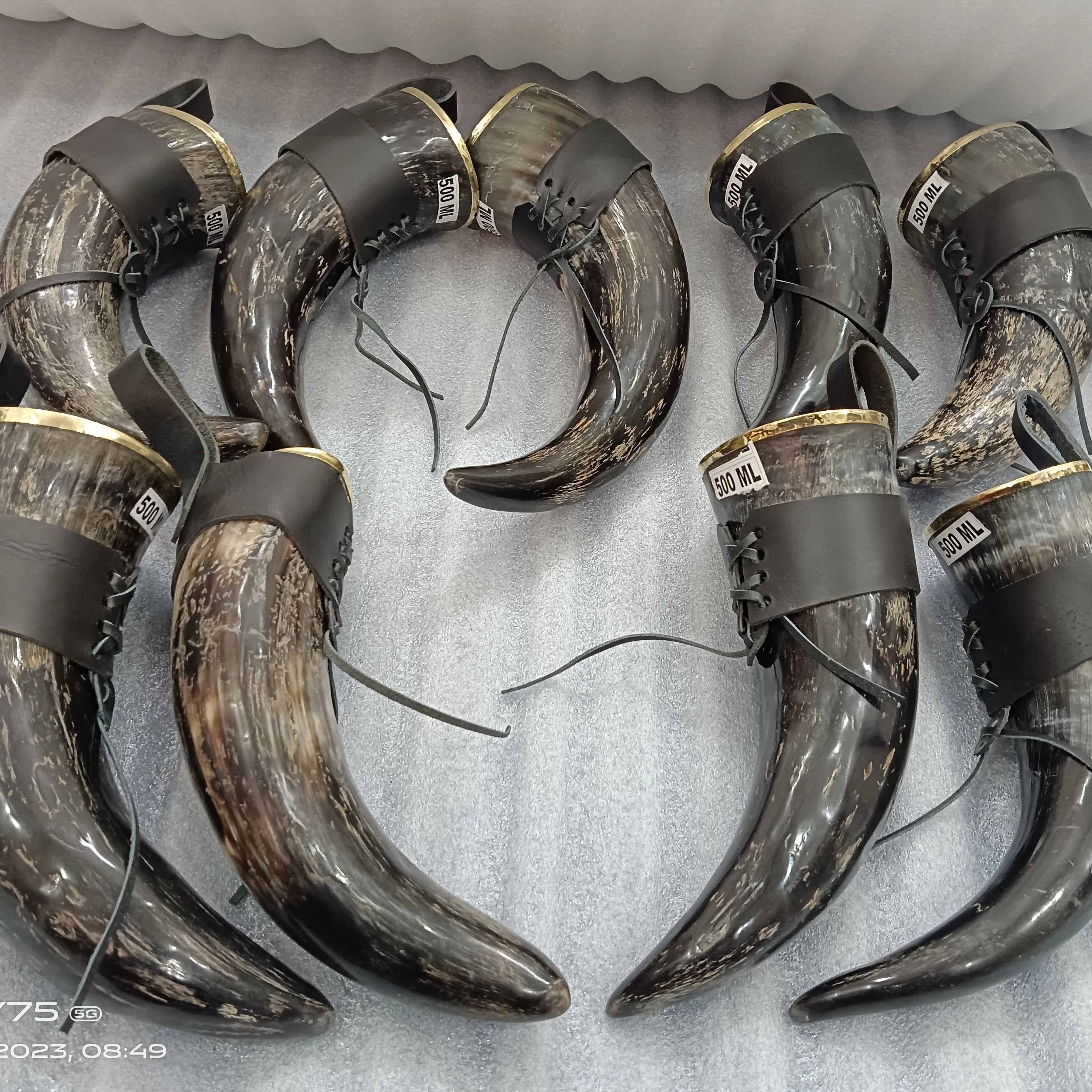 100% Premium Quality Natural Finished Buffalo Drinking Horns agate With Brass Rims & Leather Holsters At Low Price M R S EXPORTS