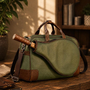 Bolsa de Viaje de Cuero Genuino Premium con Cierre de Cremallera, Porta Palas de Pickleball Protector, Compartimentos Seguros, Ideal para Viajes - Product Image 1