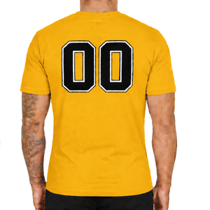 T-shirt ajusté jaune doré pour homme, manches courtes, col rond, imprimé personnalisé, coupe slim, décontracté, en coton, vente en gros, streetwear, sport - Product Image 2