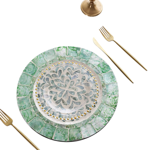 Assiette de présentation de luxe en nacre incrustée, ronde, 13 pouces, motif floral en mosaïque de coquillages, pour mariage, fête, maison, hôtel, vaisselle - Product Image 5