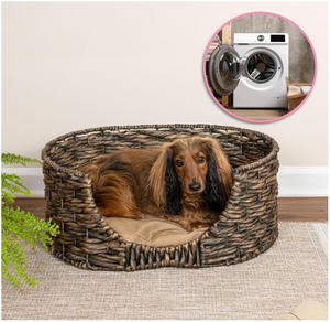 Lit pour animaux de compagnie portable en jacinthe d'eau tissé à la main, écologique, avec coussin amovible et lavable, rembourré en coton, utilisable toute l'année, fabriqué au Vietnam - Product Image 2