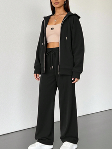 Ensemble de veste à capuche zippée pour femme, pantalon large, tenue décontractée trois pièces, sweat-shirt à manches longues, ensemble de vente en gros B2B - Product Image 2
