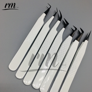 RMI Private Label 45 90 Degree L Shape Fiber Tip Stainless Steel Anti-Magnetic Tweezers 10mm Length Eyelash Tweezers - Product Image 1
