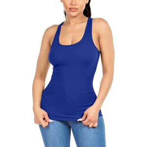 Débardeur côtelé bleu roi pour femme, col rond, couleur unie, tricoté, décontracté, respirant, en Spandex et Polyester, coupe ajustée - Product Image 4