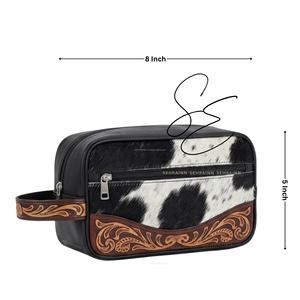 Tooled Leather Dopp Kit Cosmetic <b>Case</b> Medium Size Zipper Closure Portable <b>Makeup</b> Bag Soft Handle Modern Style Toiletry Pouch - Product Image 2