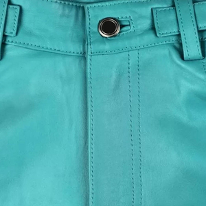 Pantalon de motard turquoise pour homme, taille haute, coupe droite, avec fausses fermetures éclair, en polyester mi-lourd, idéal pour l'été - Product Image 4