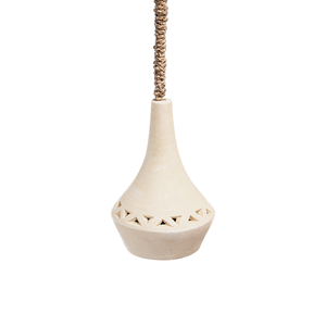 Lámpara Colgante LED de Cerámica Cremosa Beige Cálido, Estilo Wabi Sabi, con Diseño Triangular Sencillo, Cordón de Cuerda y Recortes Perforados - Product Image 1