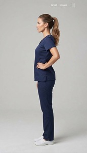 Wholesale Women Medical <b>Scrub</b> Set Navy <b>Blue</b> V-Neck Short Sleeve Nurse Uniforms Comfort Stretch Hospital Dental Clinic Workwear - Product Image 3