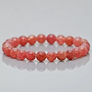 Natural Strawberry Quartz 8mm Smooth Round AA Grade Gemstone Beads <b>Stretch</b> <b>Bracelet</b> Healing Jewelry Wholesale - Product Image 5