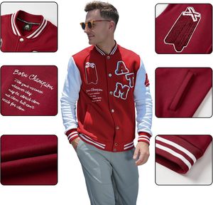 Veste universitaire élégante avec broderie de logo personnalisée, corps en mélange de laine et manches en cuir, vêtement de mode - Product Image 3
