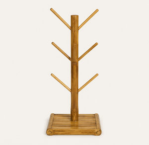 Wholesale Sustainable Bamboo Coffee Mug <b>Stand</b> with <b>Weighted</b> Base 6-Hook Vertical Wooden Cup Tree Dryer And Coffee Bar Station - Product Image 6