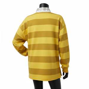Camiseta de Rugby Extra Grande para Mujer, de Algodón Grueso GSM, con Paneles a Rayas Color Mostaza, Cuello en Contraste, Logotipo de Chenille, Personalizada - Product Image 2