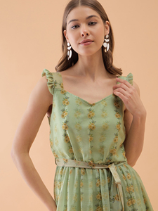 Best Lime Green Floral Print Fit & Flare <b>Dress</b> for Wedding Party Evening Formal Occasion Usage Available at Affordable Price - Product Image 3