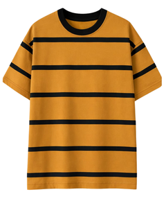 Camiseta a Rayas Amarillo Mostaza y Negro para Hombre, Cuello Redondo, Manga Corta, Informal, Verano, Estilo Urbano, Fabricante OEM - Product Image 1