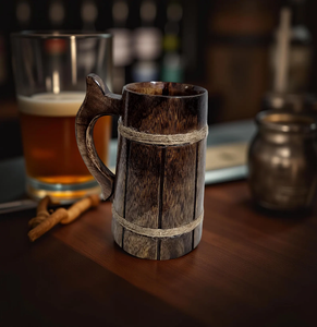 Chope à bière artisanale en bois, marron rétro, style traditionnel, 24 oz - Product Image 4