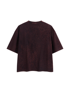 Camiseta Oversize de Cuello Redondo para Mujer, Color Borgoña, 100% Algodón, Corte Holgado, Manga Corta, Color Sólido, Casual, con Ribete en Contraste, Lavado Ácido - Product Image 3