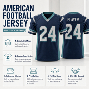 <b>Hot</b> Selling OEM Service American Football Jersey Polyester Fabric V Neck Design Breathable American Football Uniform for Men - Product Image 5
