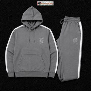 Conjunto Deportivo Gris para Hombre, Sudadera con Capucha y Logotipo Personalizado, Pantalones Deportivos con Franja Lateral Blanca, Ropa Deportiva Informal para Gimnasio, en Oferta - Product Image 5