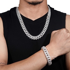 Ensemble de chaînes cubaines de luxe en moissanite, style hip-hop, effet diamant VVS, pièce maîtresse plaquée or/argent, bijoux Banti - Product Image 1