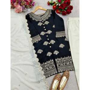 Ensemble de vêtements de soirée pour femmes, haut-plazzo et dupatta avec travail de séquence - Product Image 4