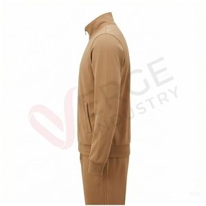 Veste de survêtement marron pour homme, manches longues, col montant, fermeture éclair sur le devant, couleur unie, respirante, coupe décontractée, pour l'automne - Product Image 3