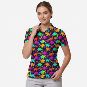 Polo pour homme à imprimé dinosaure coloré, manches courtes, décontracté, respirant, 100% polyester, motif tissé - Product Image 2