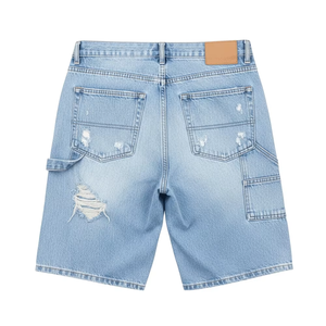 Men’s Light Blue Distressed Denim Shorts Paint Splatter Ripped Loose Fit Knee Length Baggy Jean Shorts Casual Streetwear - Product Image 2
